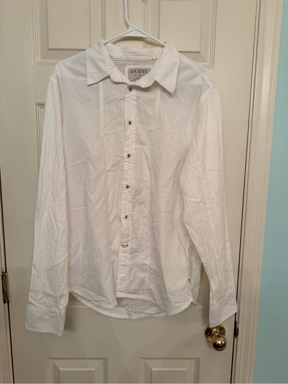 GUESS Men’s White Long-Sleeve Button-Down Shirt
